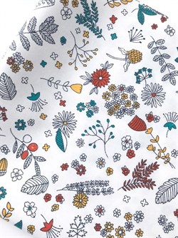 Ткань Листочки и цветочки на белом, 40*50 см - фото 8132