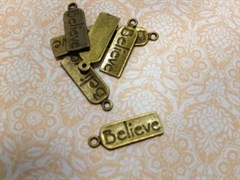 Подвеска металлическая бирочка Believe, цвет бронза, 100024